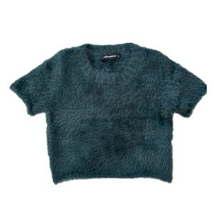 Olivaceous Stitch Fix cropped top fuzzy sweater tee shirt faux fur green Small